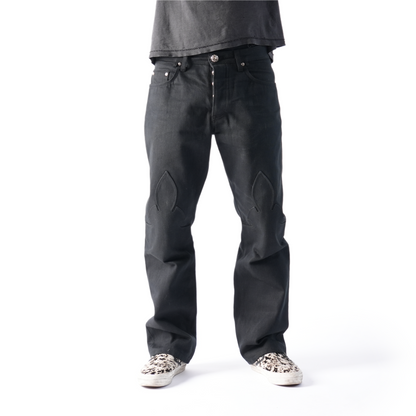 CHROME HEARTS FLEUR KNEE BLACK DENIM