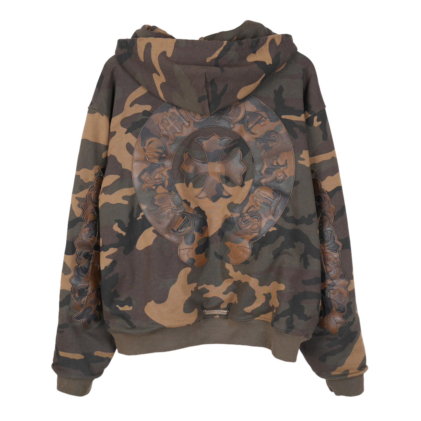 CHROME HEARTS CAMO LEATHER PATCH ZIP UP HOODIE SWEATSHIRT