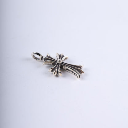 CHROME HEARTS EMERALD TINY CROSS CHARM SILVER