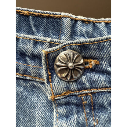 CHROME HEARTS LIGHT WASH LEVI'S CROSS PATCH DENIM SIZE 34 HEMMED