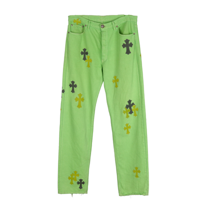 CHROME HEARTS GREEN SEX RECORDS CROSS PATCH JEANS 2021