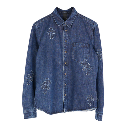 CHROME HEARTS DENIM CROSS PATCH DENIM SHIRT
