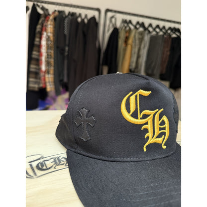 chrome hearts black and yellow patch hat