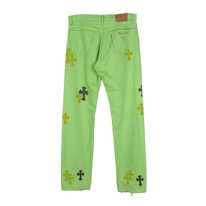 CHROME HEARTS GREEN SEX RECORDS CROSS PATCH JEANS 2021