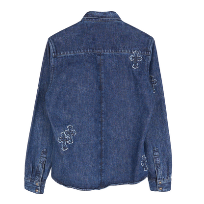 CHROME HEARTS DENIM CROSS PATCH DENIM SHIRT