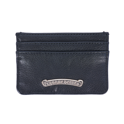 BLACK CHROME HEARTS LEATHER SCROLL CARD HOLDER
