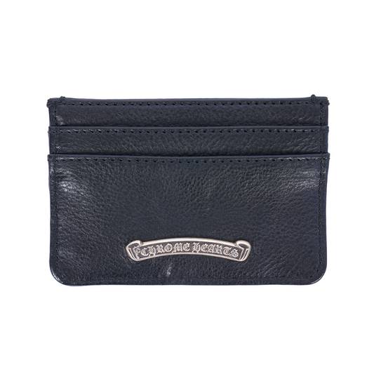 BLACK CHROME HEARTS LEATHER SCROLL CARD HOLDER