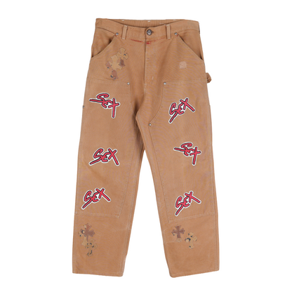 CHROME HEARTS DOUBLE KNEE SEX BROWN CAMO PATCH PANTS