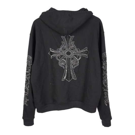 CHROME HEARTS SEQUIN LARGE CROSS PARIS COUTOURE ZIP UP HOODIE
