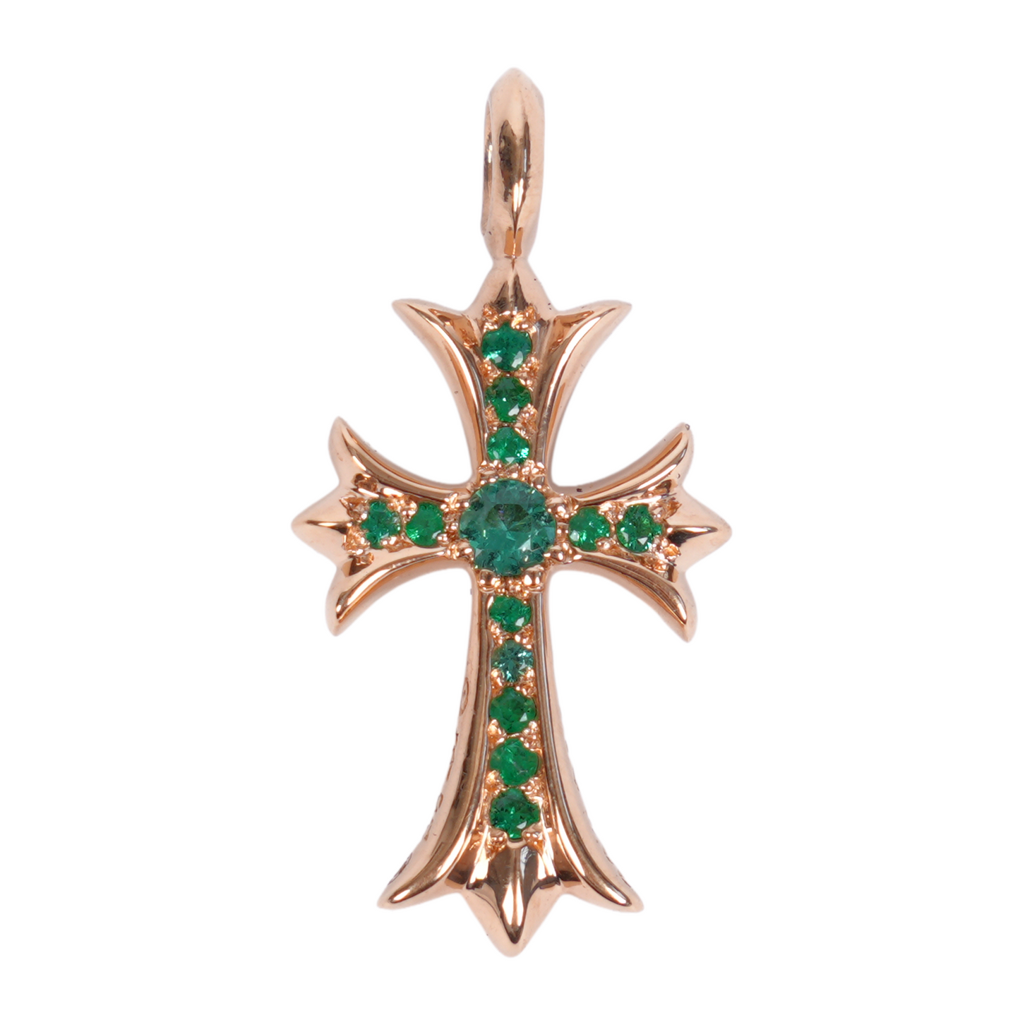 CHROME HEARTS GOLD TINY CROSS WITH EMERALDS
