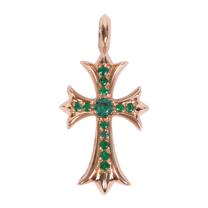 CHROME HEARTS GOLD TINY CROSS WITH EMERALDS