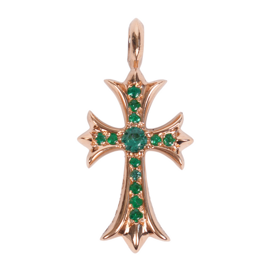 CHROME HEARTS GOLD TINY CROSS WITH EMERALDS
