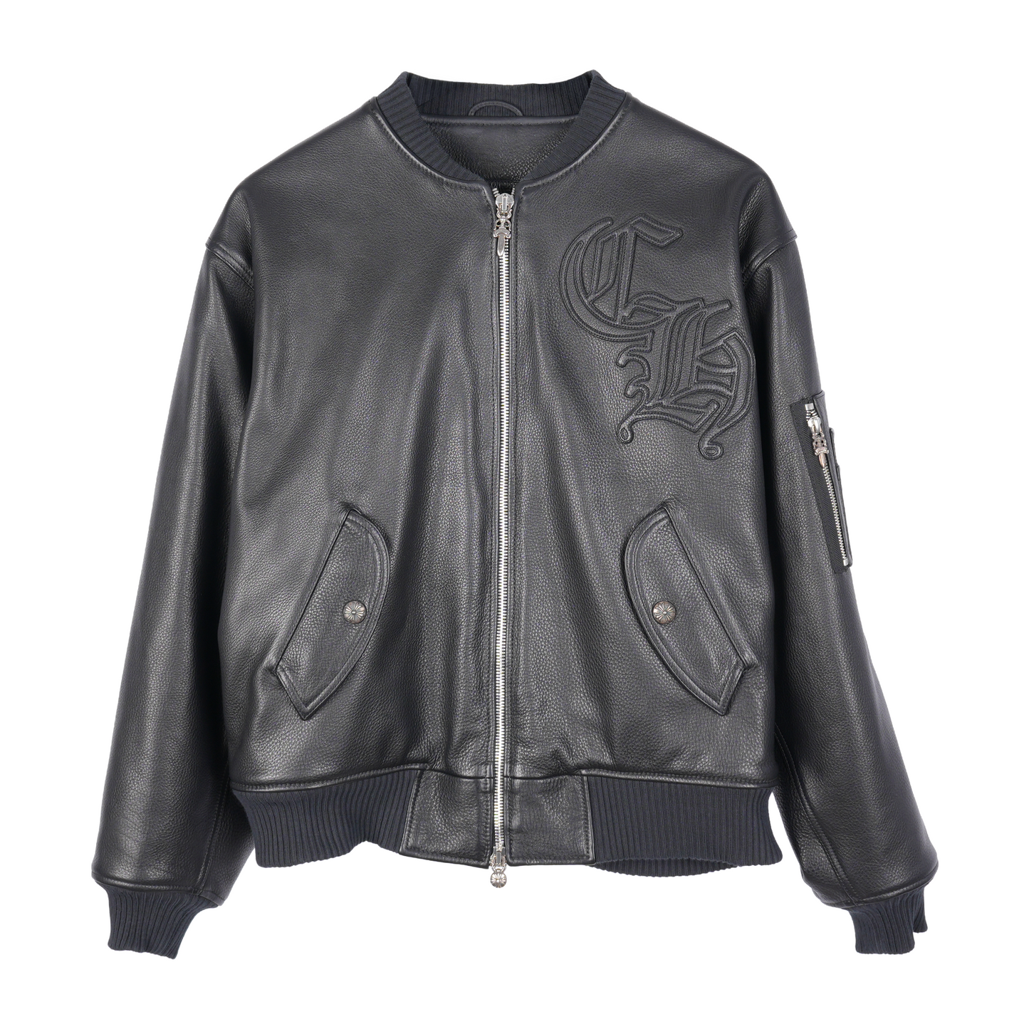 CHROME HEARTS ON TARGET CH PATCH LEATHER BOMBER JACKET