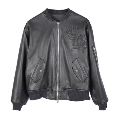 CHROME HEARTS ON TARGET CH PATCH LEATHER BOMBER JACKET