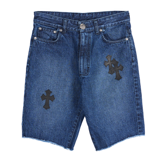 CHROME HEARTS BLACK PATCH DENIM SHORTS