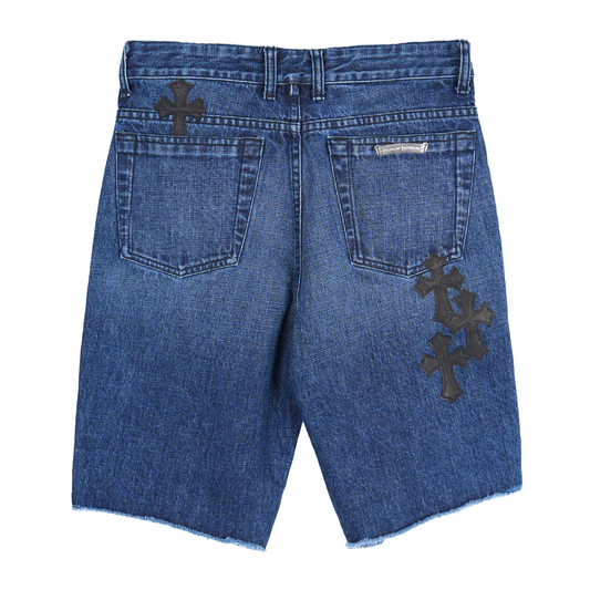 CHROME HEARTS BLACK PATCH DENIM SHORTS