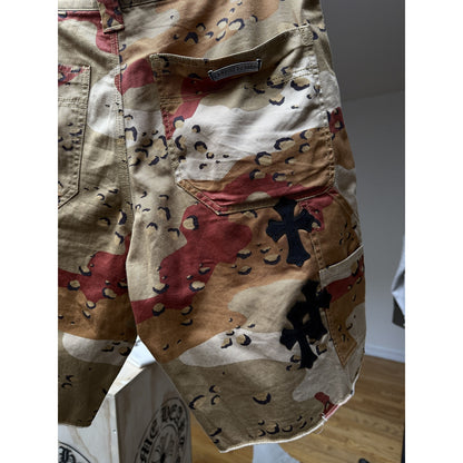 CHROME HEARTS SEX RECORDS DESERT CAMO CROSS PATCH SHORTS