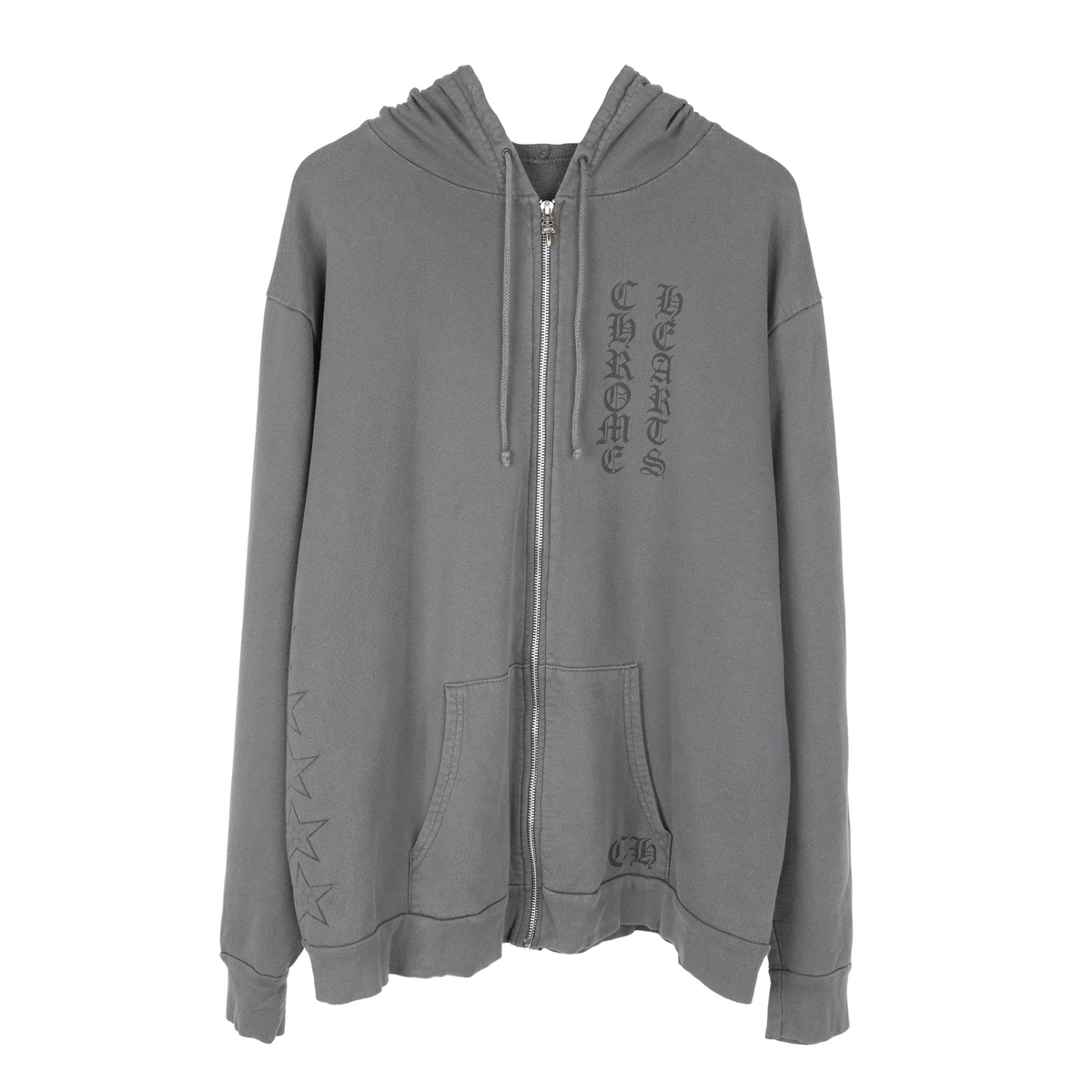 CHROME HEARTS VINTAGE FADED SCRIPT T BAR LOGO ZIP UP HOODIE