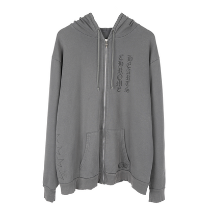 CHROME HEARTS VINTAGE FADED SCRIPT T BAR LOGO ZIP UP HOODIE