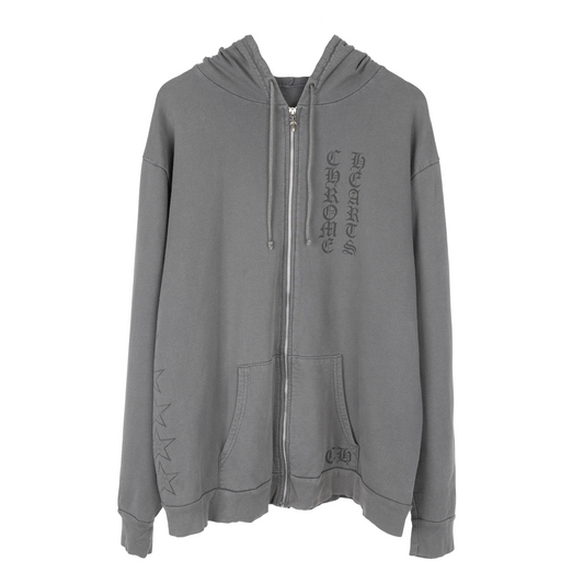 CHROME HEARTS VINTAGE FADED SCRIPT T BAR LOGO ZIP UP HOODIE