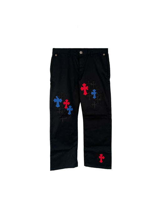 Chrome Hearts Black Patch Chino Pants Red/Blue Patches