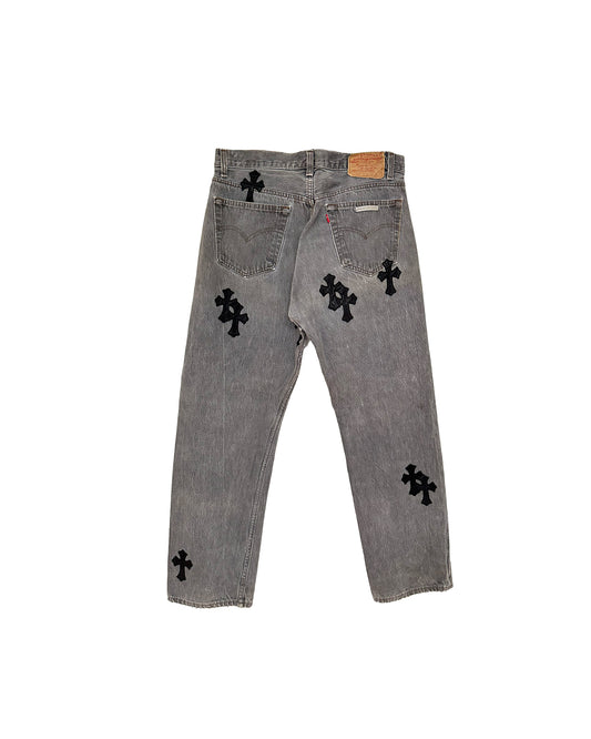 CHROME HEARTS CROSS PATCH LEVI'S BLACK STONE WASH 33