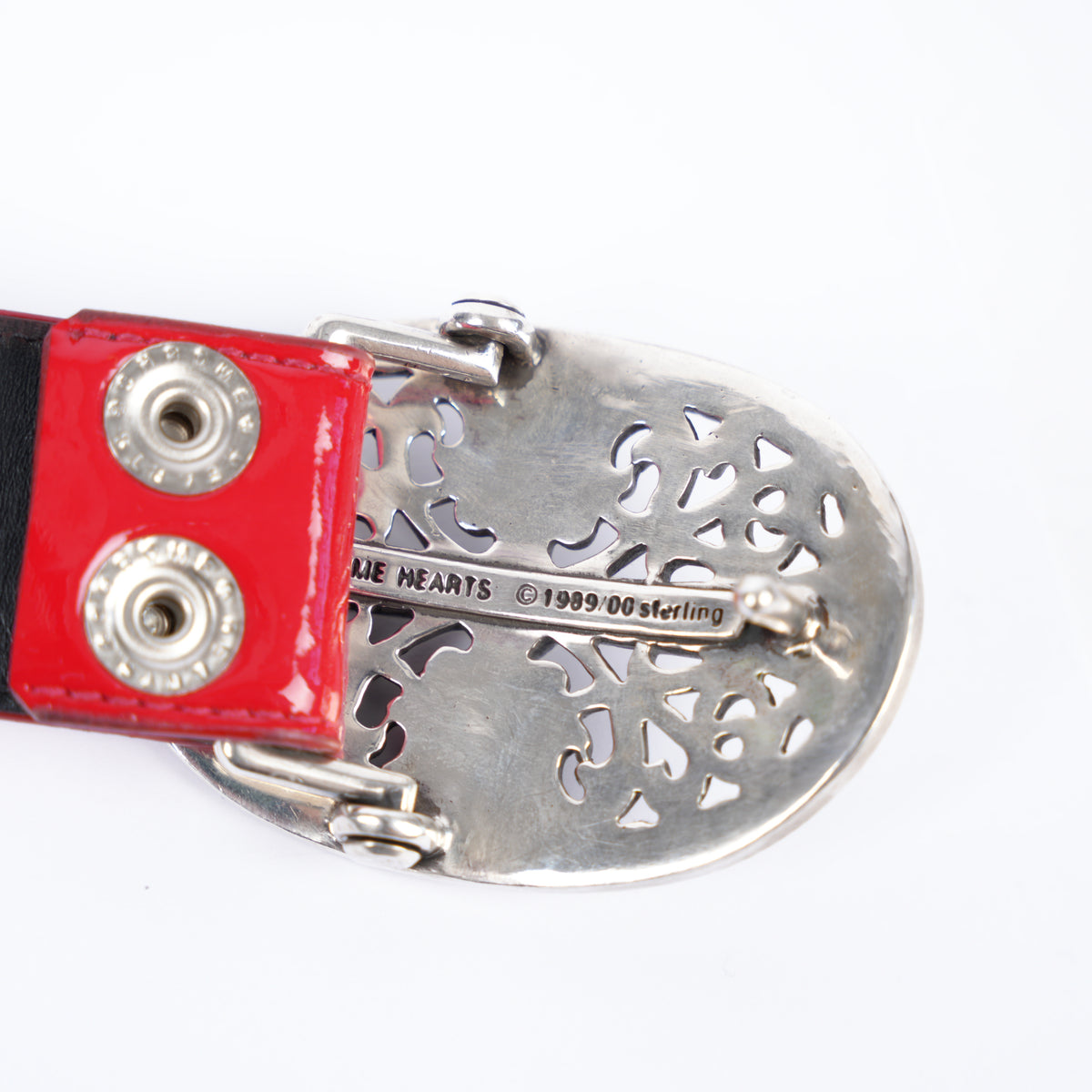 CHROME HEARTS OVAL BELT BUCKLE WITH RED PATENT STRAP