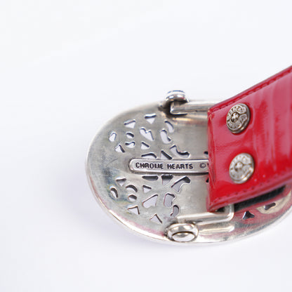 CHROME HEARTS OVAL BELT BUCKLE WITH RED PATENT STRAP