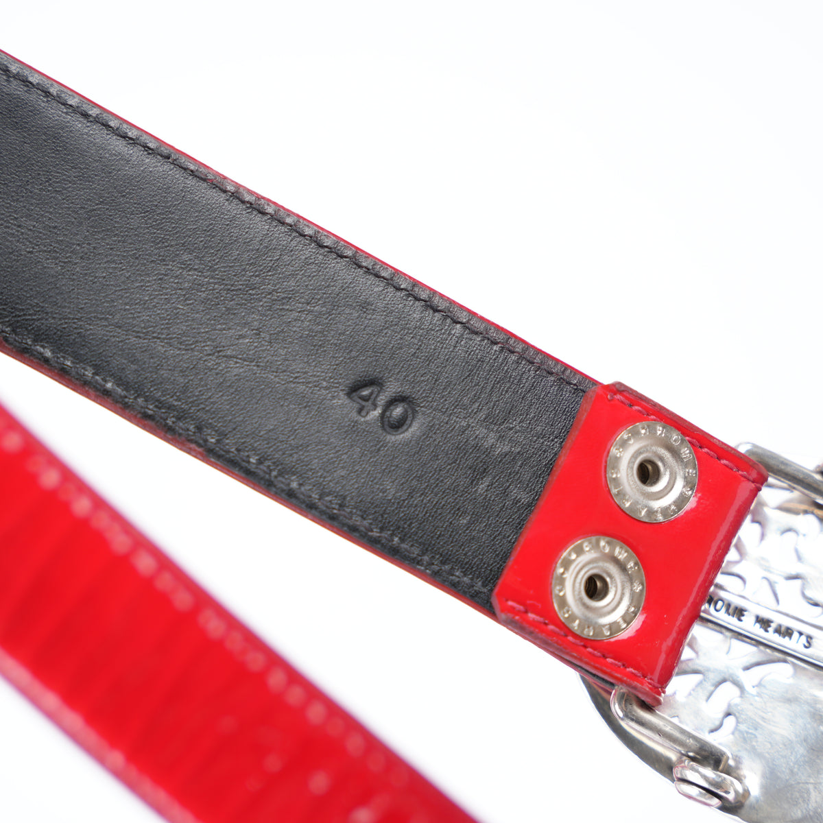 CHROME HEARTS OVAL BELT BUCKLE WITH RED PATENT STRAP