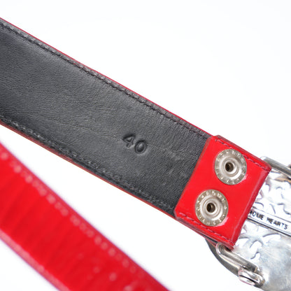 CHROME HEARTS OVAL BELT BUCKLE WITH RED PATENT STRAP
