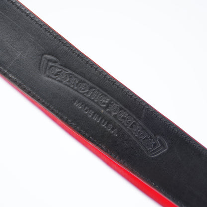 CHROME HEARTS OVAL BELT BUCKLE WITH RED PATENT STRAP