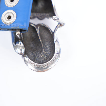 CHROME HEARTS ROLLING STONES BELT BUCKLE WITH BLUE LEATHER STRAP