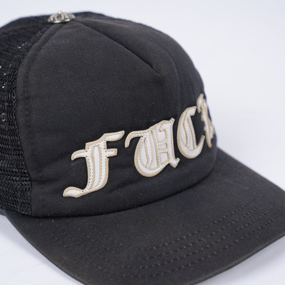 CHROME HEARTS VINTAGE WHITE FUCK LAMB LEATHER PATCH HAT