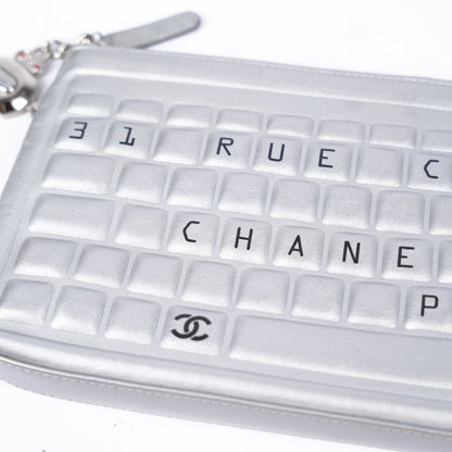 CHANEL SILVER LEATHER KEYBOARD RUE CAMBON CLUTCH