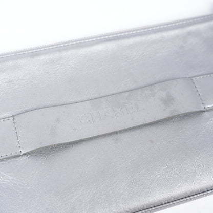 CHANEL SILVER LEATHER KEYBOARD RUE CAMBON CLUTCH