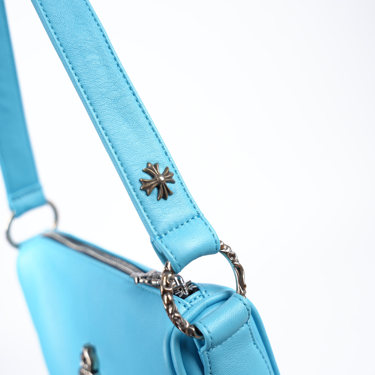 CHROME HEARTS SILVER DAGGER EMBELLISHED BLUE CHICKEN NUGGET PURSE