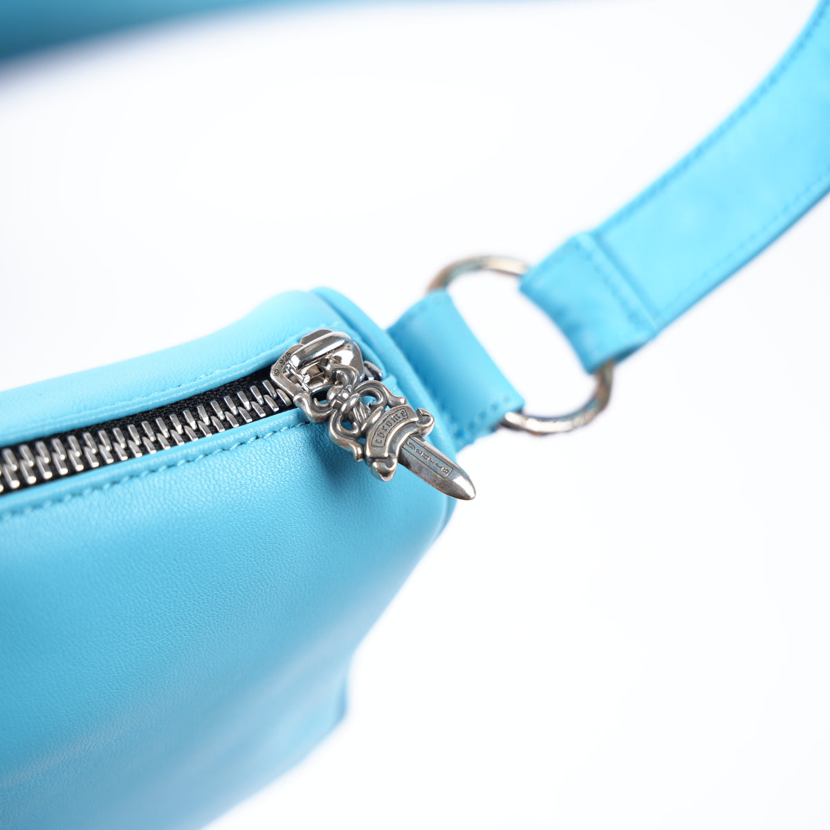 CHROME HEARTS SILVER DAGGER EMBELLISHED BLUE CHICKEN NUGGET PURSE