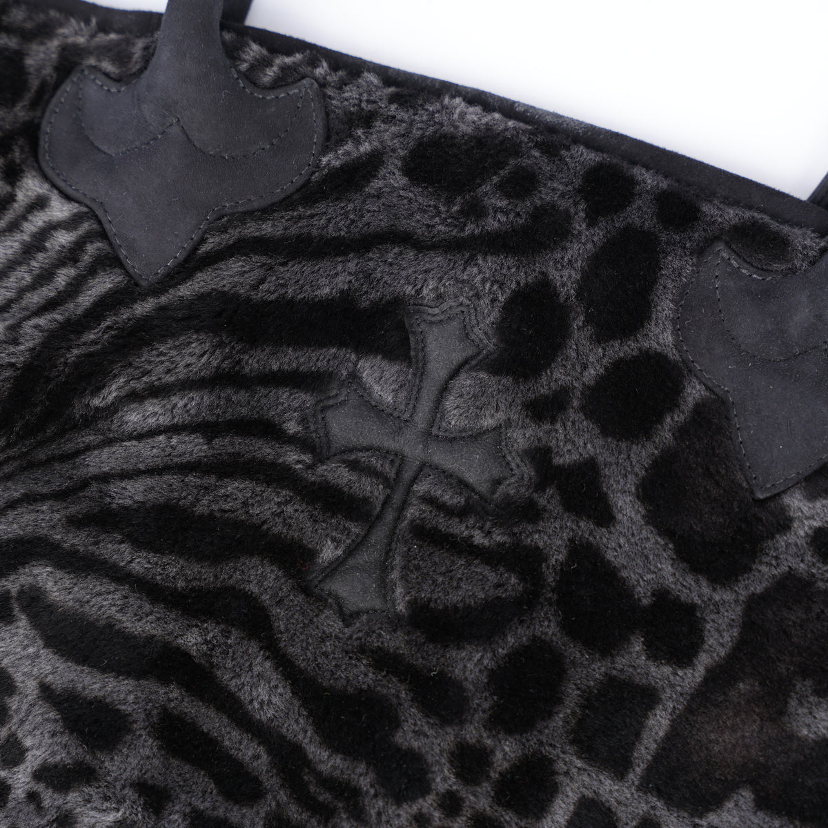 CHROME HEARTS BLACK LEOPARD PRINT TOTE BAG WITH CROSS PATCH