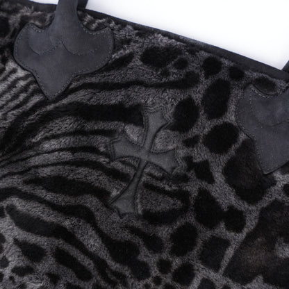 CHROME HEARTS BLACK LEOPARD PRINT TOTE BAG WITH CROSS PATCH