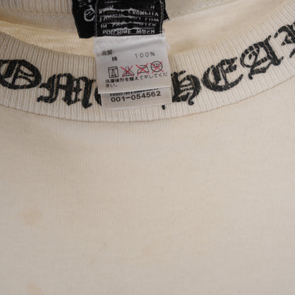 CHROME HEARTS VINTAGE WHITE FADED HORSESHOE CROSS NECK SCRIPT POCKET TEE