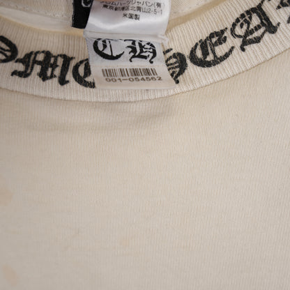 CHROME HEARTS VINTAGE WHITE FADED HORSESHOE CROSS NECK SCRIPT POCKET TEE