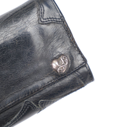 CHROME HEARTS TRIPLE FOLD CEMETERY CROSS PATCH HEART WALLET