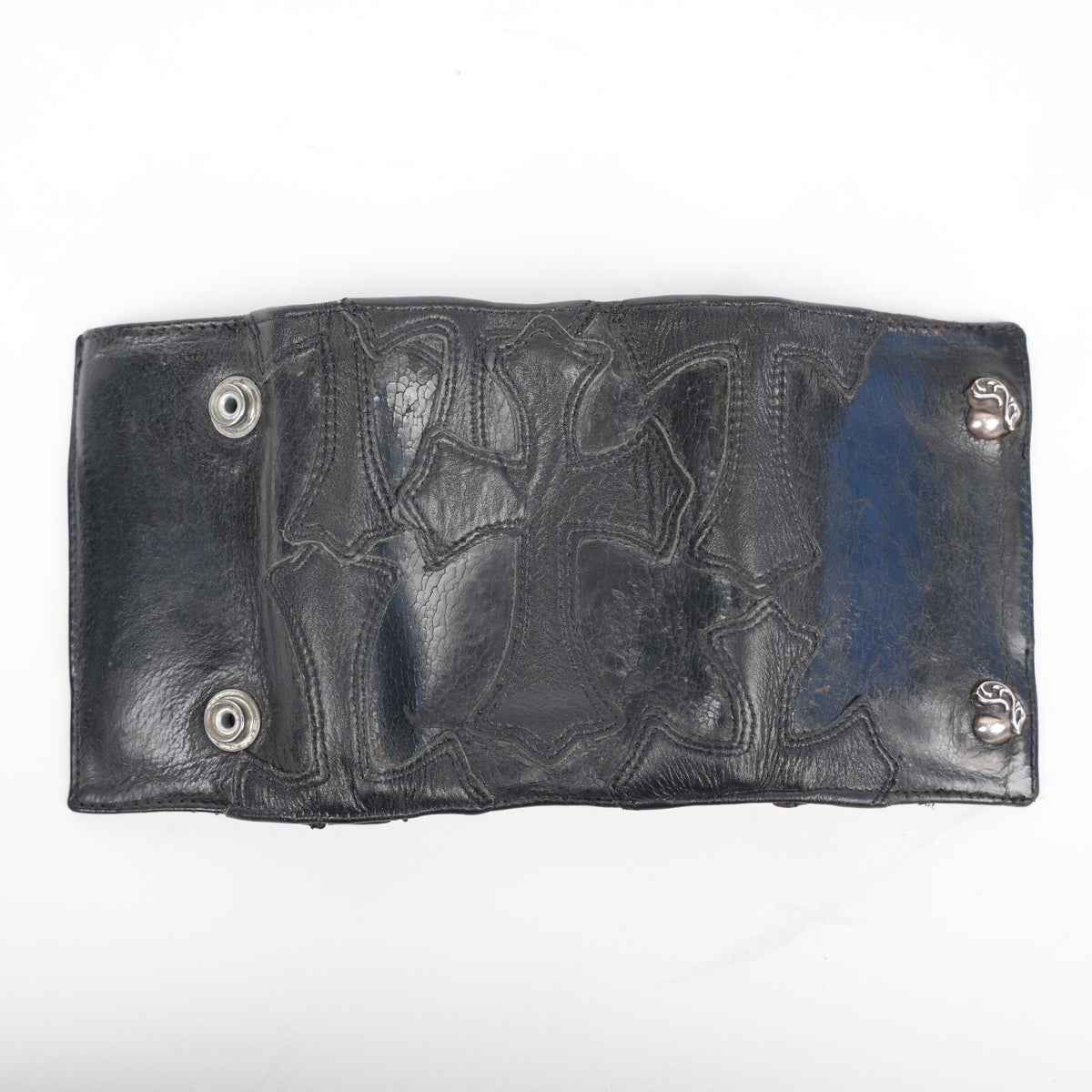 CHROME HEARTS TRIPLE FOLD CEMETERY CROSS PATCH HEART WALLET