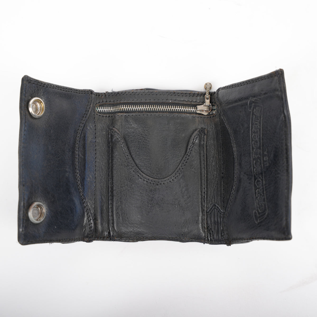 CHROME HEARTS TRIPLE FOLD CEMETERY CROSS PATCH HEART WALLET