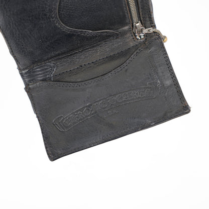 CHROME HEARTS TRIPLE FOLD CEMETERY CROSS PATCH HEART WALLET