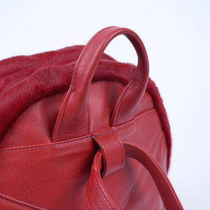 CHROME HEARTS RED MINI PONYHAIR HEART BACKPACK