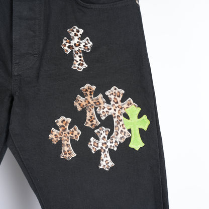 CHROME HEARTS GREEN CHEETAH PATCH DENIM