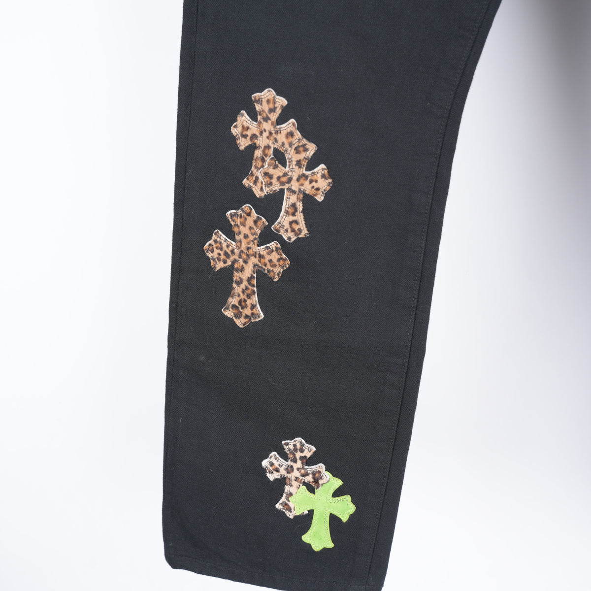 CHROME HEARTS GREEN CHEETAH PATCH DENIM