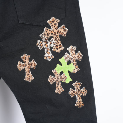 CHROME HEARTS GREEN CHEETAH PATCH DENIM