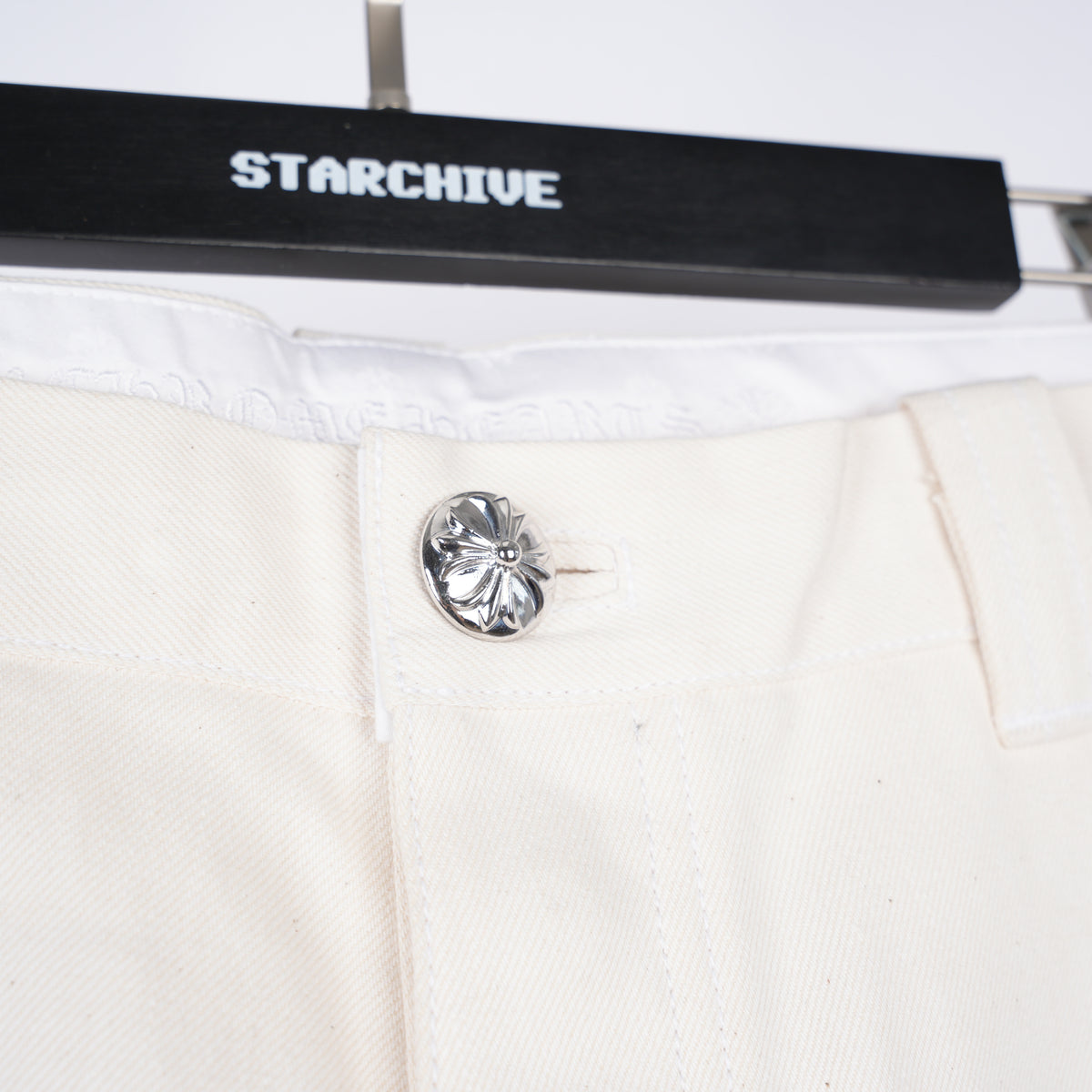 CHROME HEARTS WHITE RHODIUM PLATED DOUBLE KNEE CARPENTER PANTS